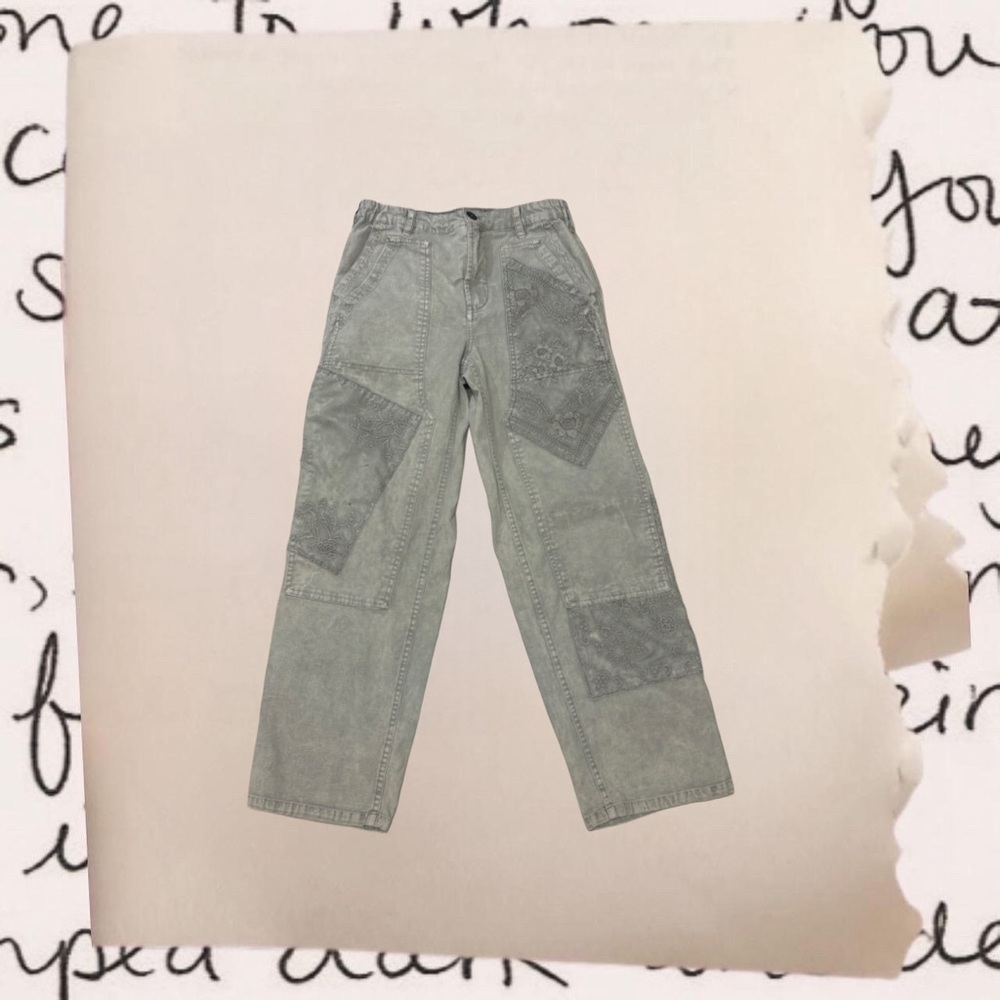 2000s bandana embroidery printed wide leg cargo jeans